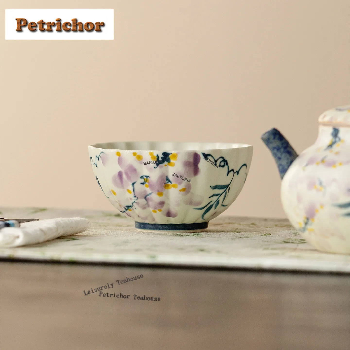 

70ml Hand-painted Wisteria Flower Teacup Zen Tea Bowl Jug Tea-tasting Smelling Cup Chazhan Master Cups Household Cafes Supplies