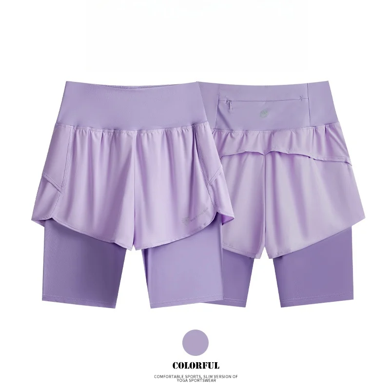 DRUR Yoga Shorts Women Summer Fake Two Piece High Waist Loose Gym Shorts With Pocket Ladies Lightweight Fitness Running Clothes