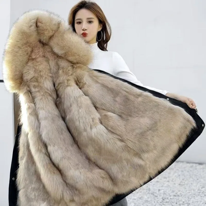 Women's Clothes Puffer Jacket Faux Fur Coat Thicken Golden Mink Fur Detachable Outer Jacket Inner Lining Leather Fur Combination