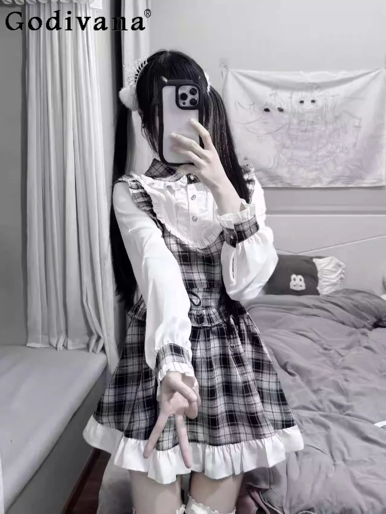 

Японское женское платье с длинными рукавами, весенне-летнее, в стиле Y2K, с воротником «кукла», короткое, в стиле Mine Subculture