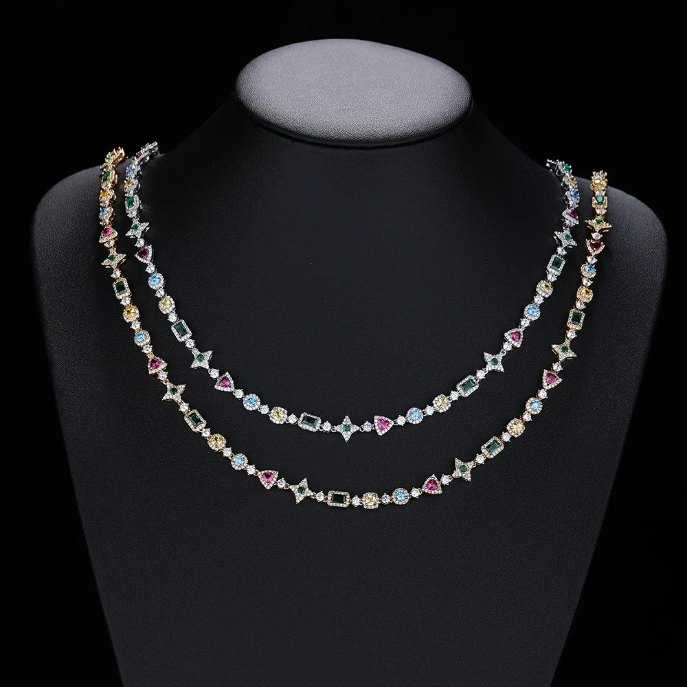 

Hip-Hop Eco-Friendly Copper Plated Colored Zircon Necklace Unisex Niche Jewelry Accessory