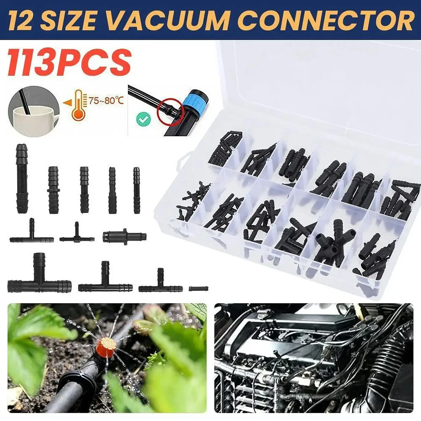 

Quick Install Hose Barb Reducing Fittings Assortment Sturdy Plastic Connector Set for Automotive Maintenance