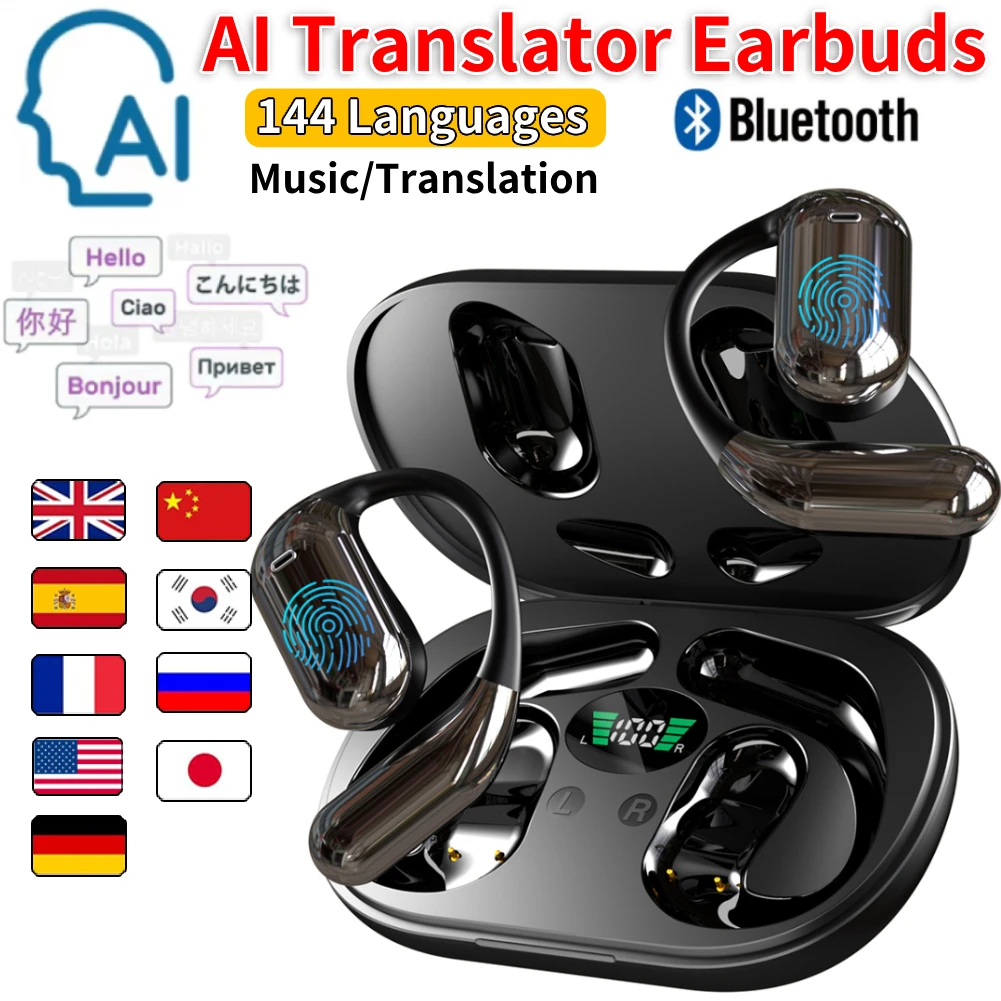 AI Translator Earbuds Real-Time Translators Headphones 144 Languages voice translator Wireless Bluetooth Earphones For Travel