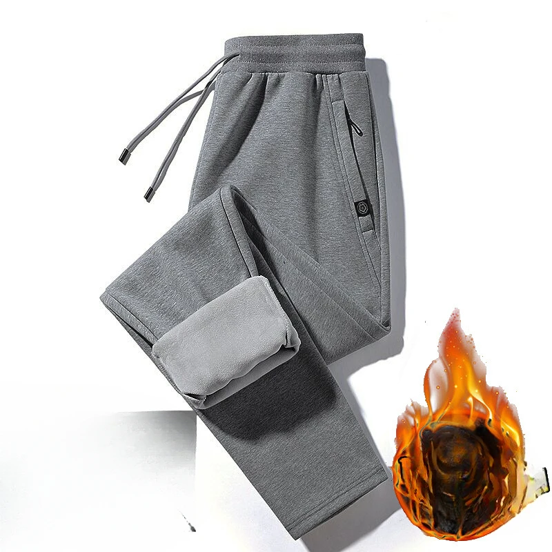 Hiking Pants with Fleece Thickened Warm Men's Casual Pants Autumn and Winter Sports Cotton Pants with Fleece Bunched Feet