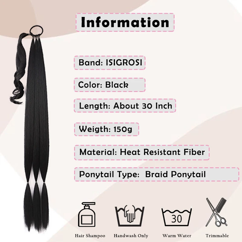 Ponytail Long Braided Ponytail with Elastic Hair Tie Blonde DIY Box Braid Ponytail Extension Synthetic Braid Fake Tail for Women