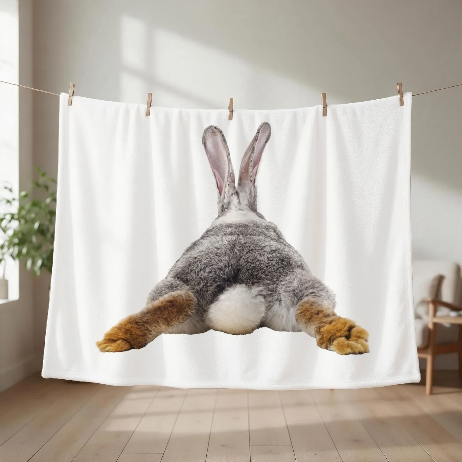 Cute Bunny Rabbit Tail Butt Image Picture Throw Blanket couch cozy soft plush fuzzy picnic outdoor blanket