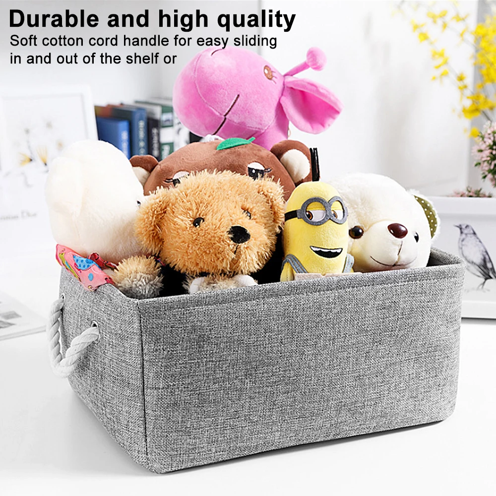 Linen Storage Basket With Handle Foldable Laundry Baskets Cosmetics Container Cotton Sundries Storage Box Grey Desktop Organizer