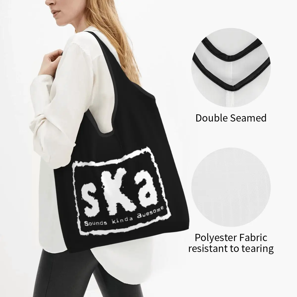 Ska World Groceries Shopping Bags Fashion Shopper Tote Shoulder Bag Big Capacity Portable Jamaica Music Handbag