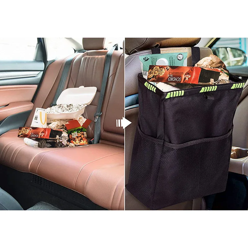 Car SuppliesBlack Car Waterproof Trash BagsTrash CansTrash Storage Bins Easy to Fold, Large Capacity Can Receive Liquid