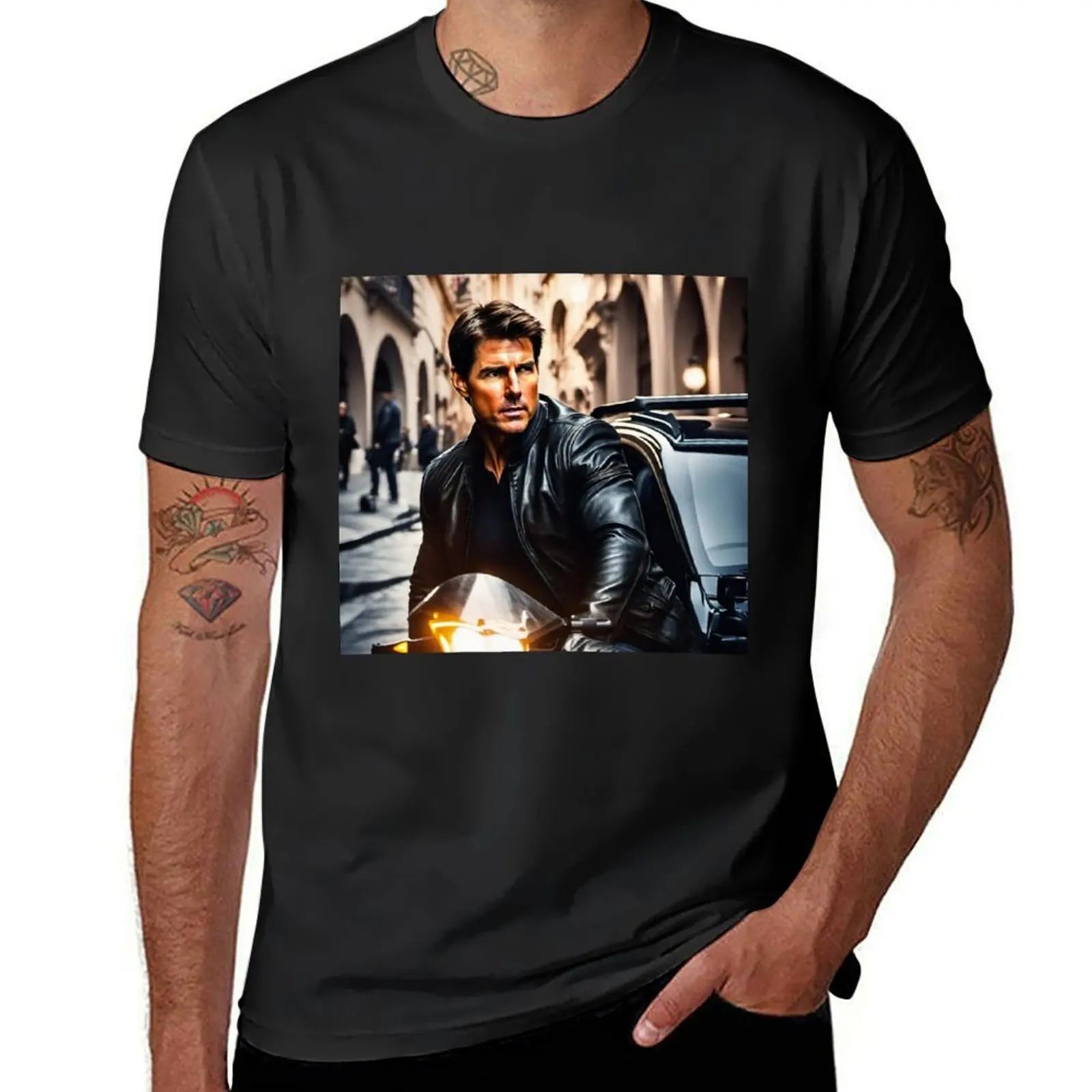 

Tom Cruise Mission Impossible 6 Motorbike High Speed Escape Scene T-Shirt oversizeds sweat mens graphic t-shirts