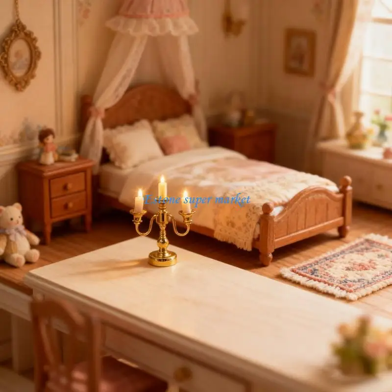 090B Doll House Decoration Chandelier Three Arm Desk Lamp Lighting Accessory for Craft