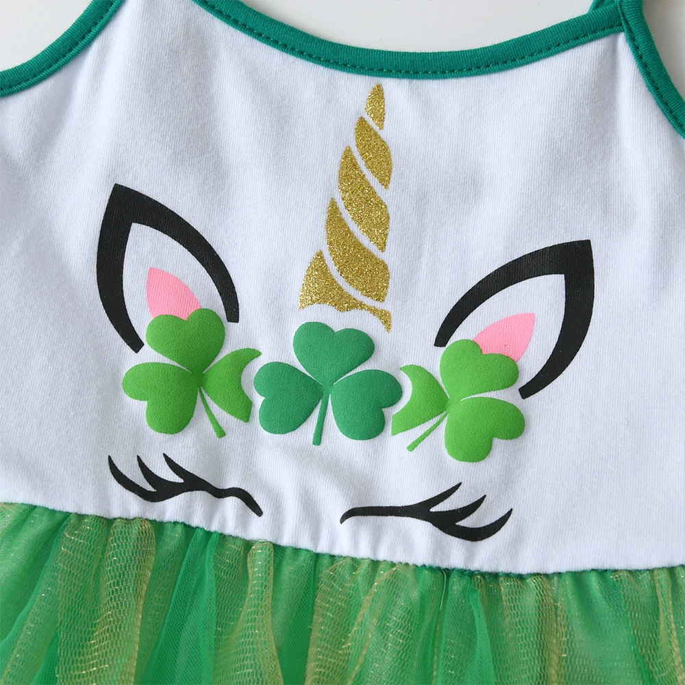 DXTON New Sling Baby Girls Dress Clover Print Adjustable Suspender Princess Mesh Dress Children Summer Vacation Kids Clothes