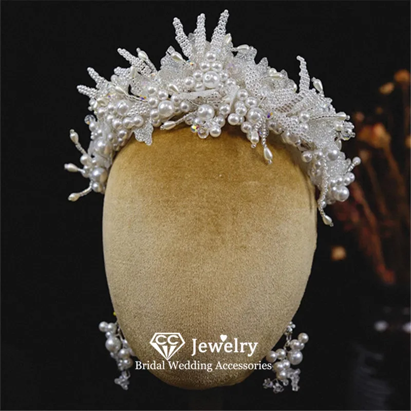 

CC Luxury Crown Women Hair Accessory Bridal Headpiece Engagement Jewelry Imitation Pearl Pageant Coronets Headdress Tiaras AN468