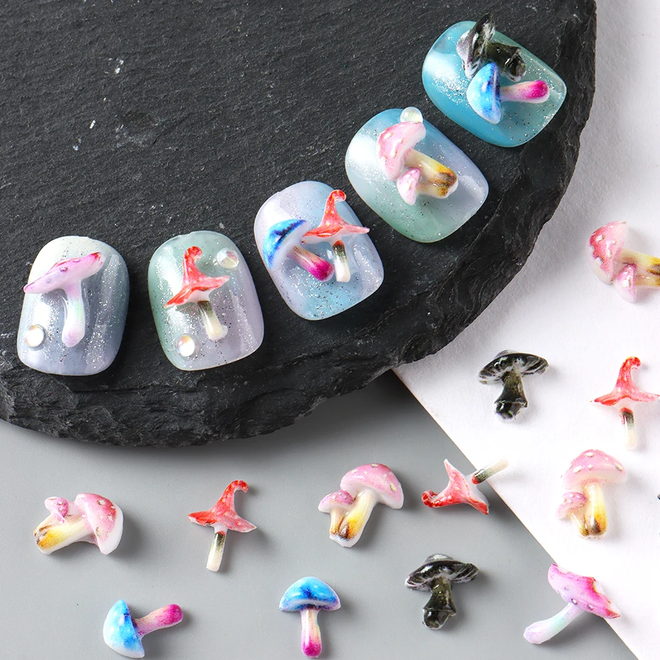 20/50 pçs bonito cogumelo encantos do prego kawaii 3d cogumelo flatback arte do prego jóias verão decorações da arte do prego acessórios de manicure