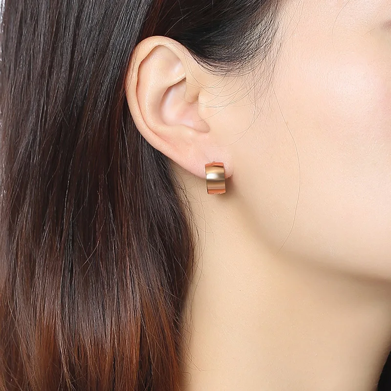 Vnox Basic Pink Gold-color Hoop Earrings Women High Polished Stainless Steel Lady Girls Earrings Brincos Accessories
