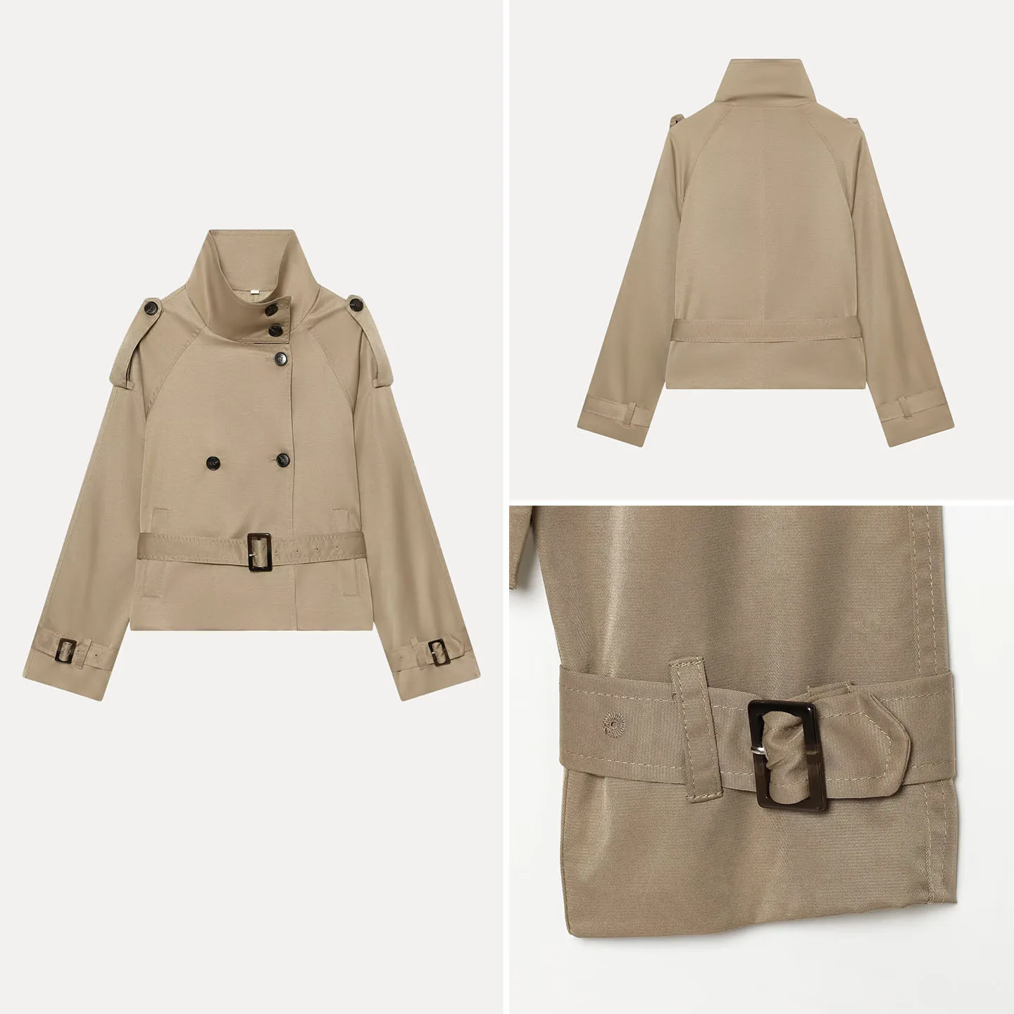 Fashionable Short Coat Jacket Women's Autumn 2026 New Arrival Long Sleeve Stand Collar Belted Stylish Windbreaker Coat