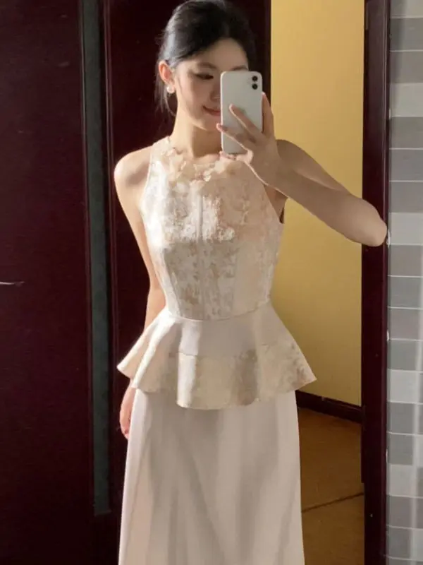 

Элегантный летний повседневный комплект-тройка: женский хлопковый жилет, юбка и накидка с круглым вырезом — идеальный летний образ