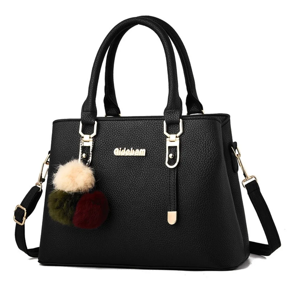with Pendant Ladies Handbag Adjustable Shoulder Strap Decorative Pom Pom Square Shoulder Bag Large Capacity PU Leather
