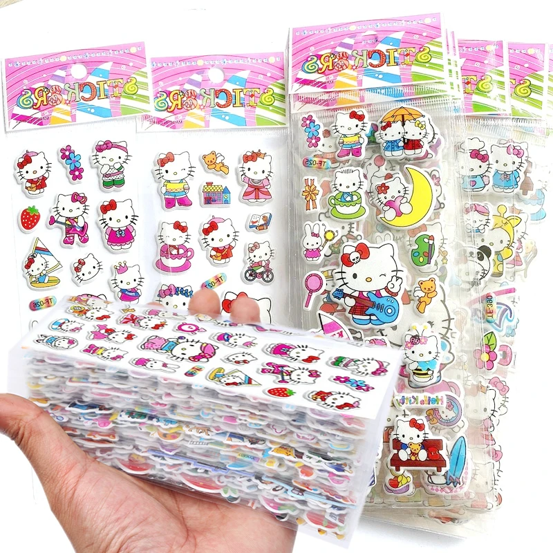 Kawaii 12pcs/set Hello Kitty 3D Bubble Stickers Decoration Decal Cute Children Reward Puffy Sticker Stationery Supplies Kids Toy