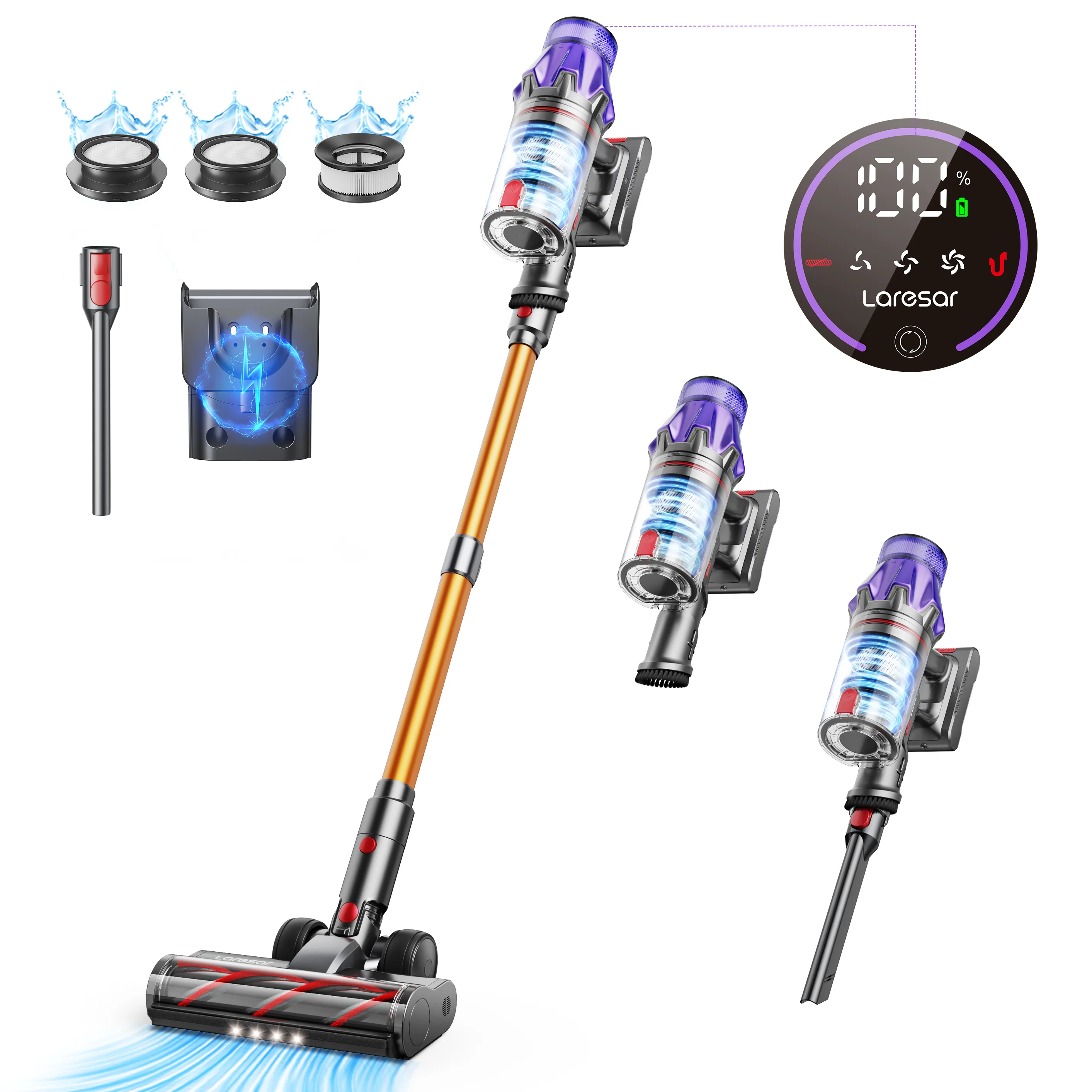 Laresar V7 500W 50000Pa Saugkraft Kabelloser Stabstaubsauger Handstaubsauger Smartes Haushaltsgerät Abnehmbarer Akku Staubbehälter