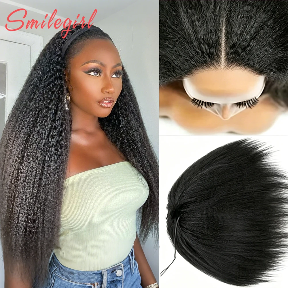 

Kinky Straight in 1 Half Wigs Human Hair Wigs Drawstring Bands Glueless Human Hair Wigs Invisible Hairline Removable Combs