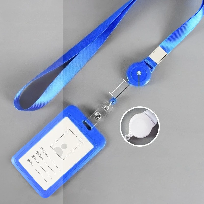 1Set Plastic ID Work Pass Card Holder Sleeve with Retractable Lanyard Staff Workers Badge Reel Neck Strap Working Permit Case