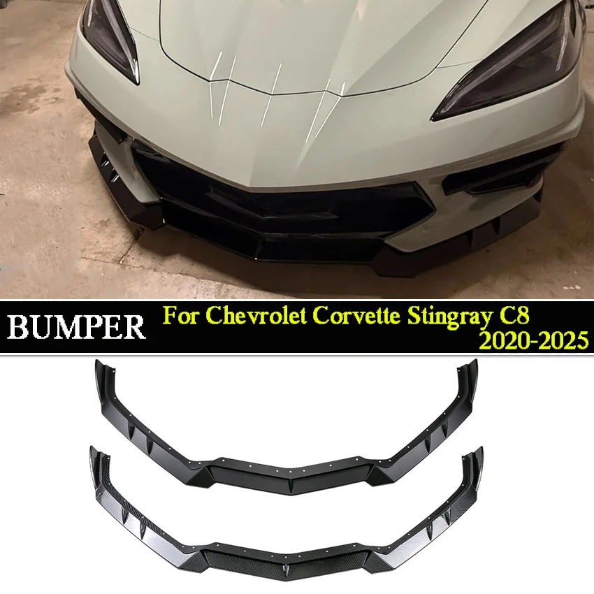 3 SZT. Przedni Splitter Zderzaka Samochodowego Do Chevrolet Corvette Stingray C8 2020-2025, Czarny Połysk, Spoiler, Dyfuzor, Akcesoria Samochodowe