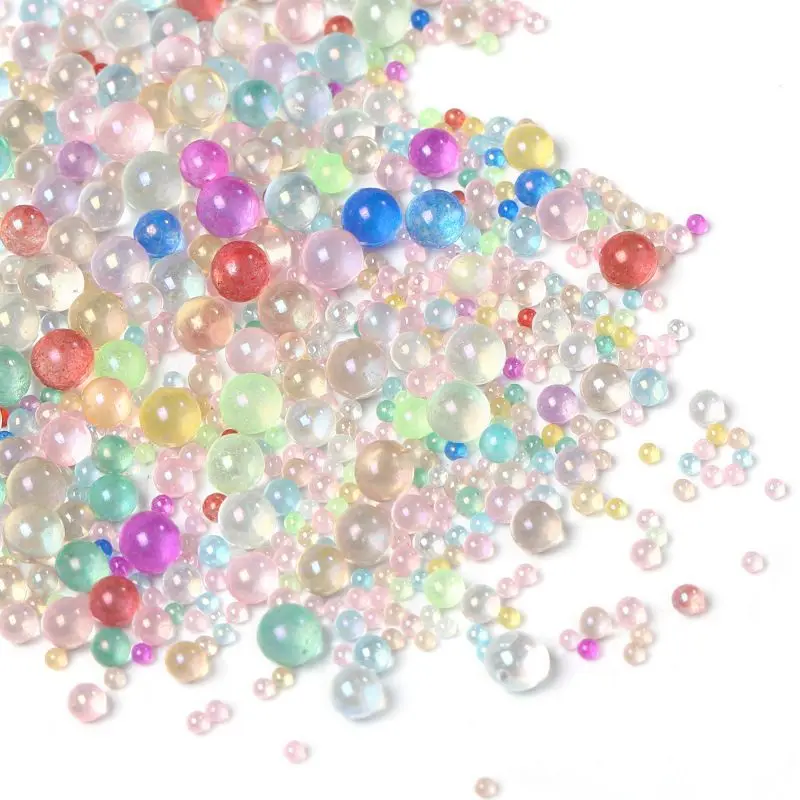 Mixed Size Non-porous Glass Bubble Beads Illusion Nail Art Drill Micro Beads Cream Gel DIY Phone Case Hair Clip Craft Materials