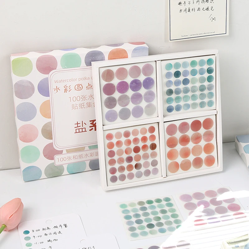 25Sheets Watercolor Polka Dot Sticker Solid Color Dots Accessories Scrapbooking DIY Color Label Washi Sticker Stationery Gift