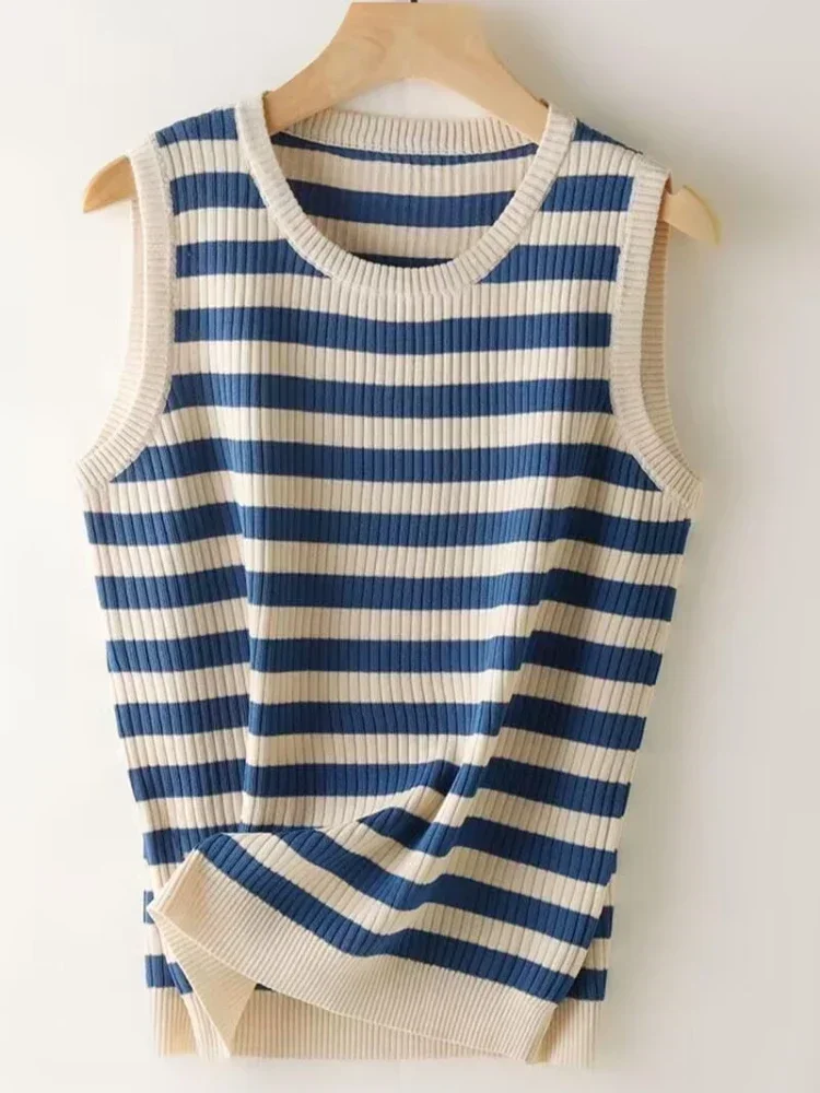 여성용 스트라이프 탱크 소프트 탑 여름 의상 타이트하고 섹시한 탱크 탑 니트 바텀 셔츠 및 민소매 탑 아우터웨어 2026