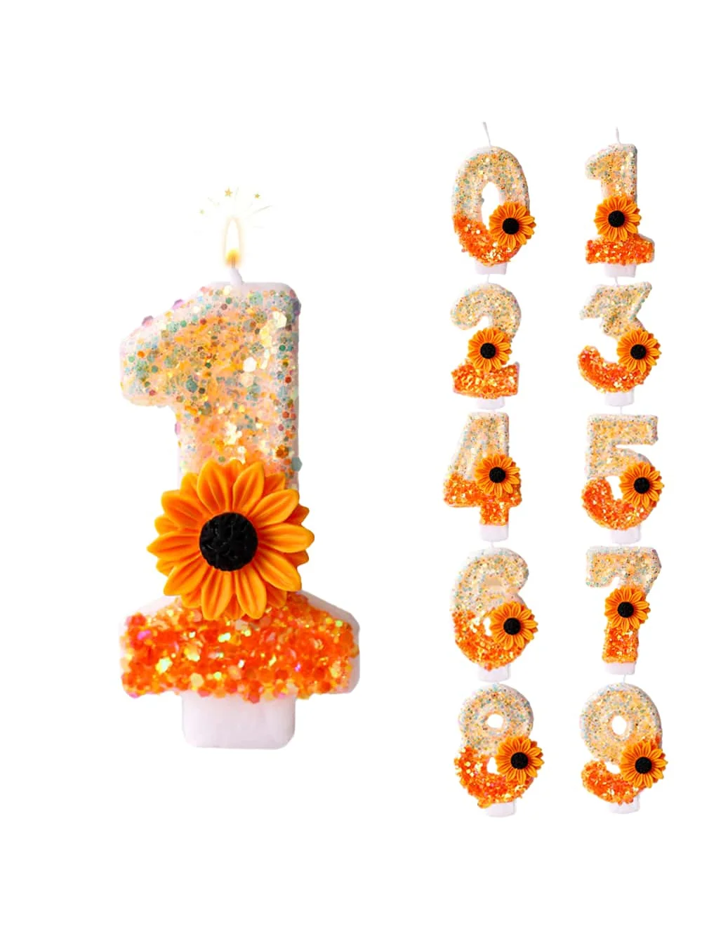 Flower Birthday Number Candles, Orange Daisy Sequin Happy Birthday Cake Candles for Ins Women Sweet Pink Theme Celebration Anniv