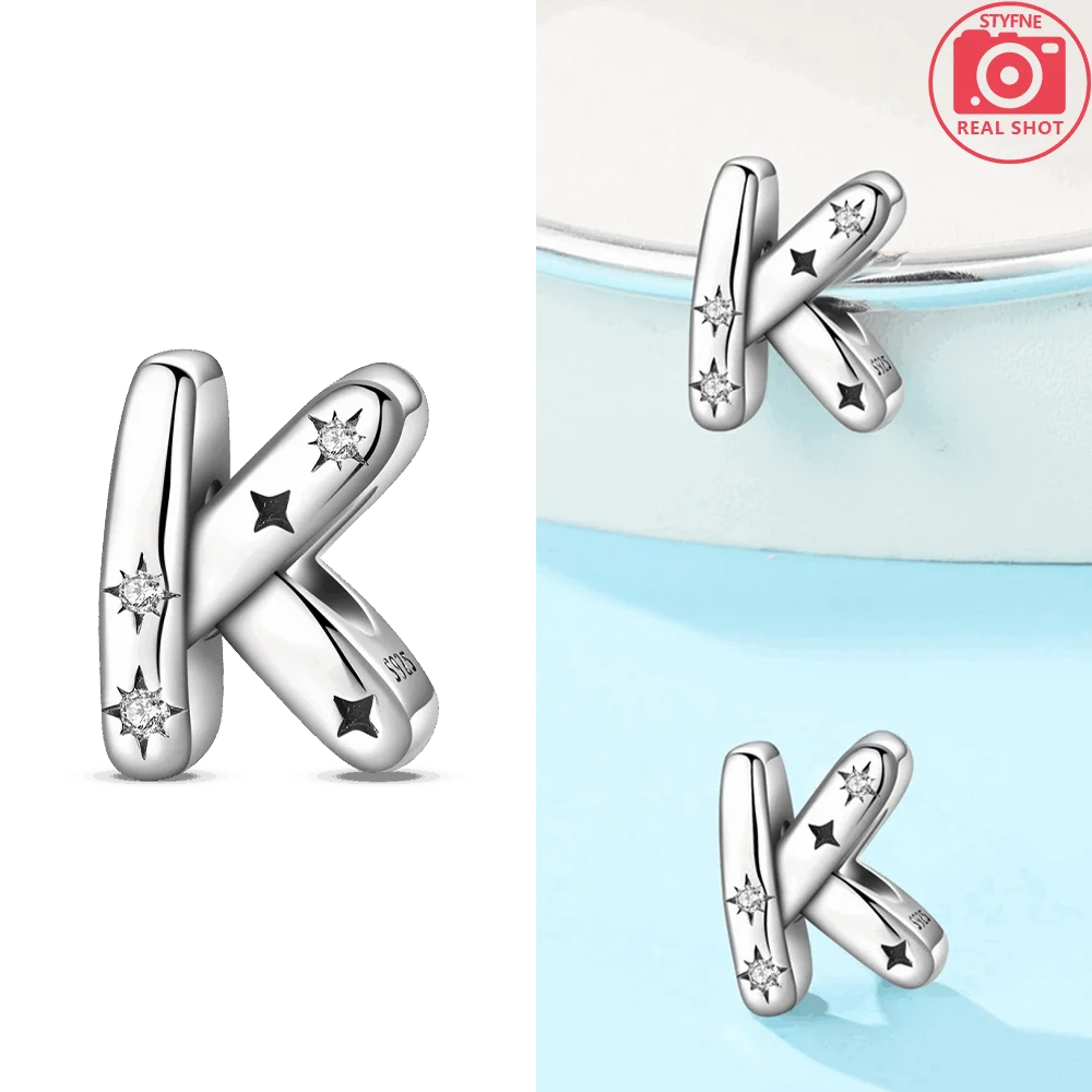 الفضة 925 الأصلي سحر 26 حرف A-Z الأبجدية سحر غرامة الخرز صالح الفضة سوار DIY غرامة مجوهرات النساء الهدايا قلادة #3