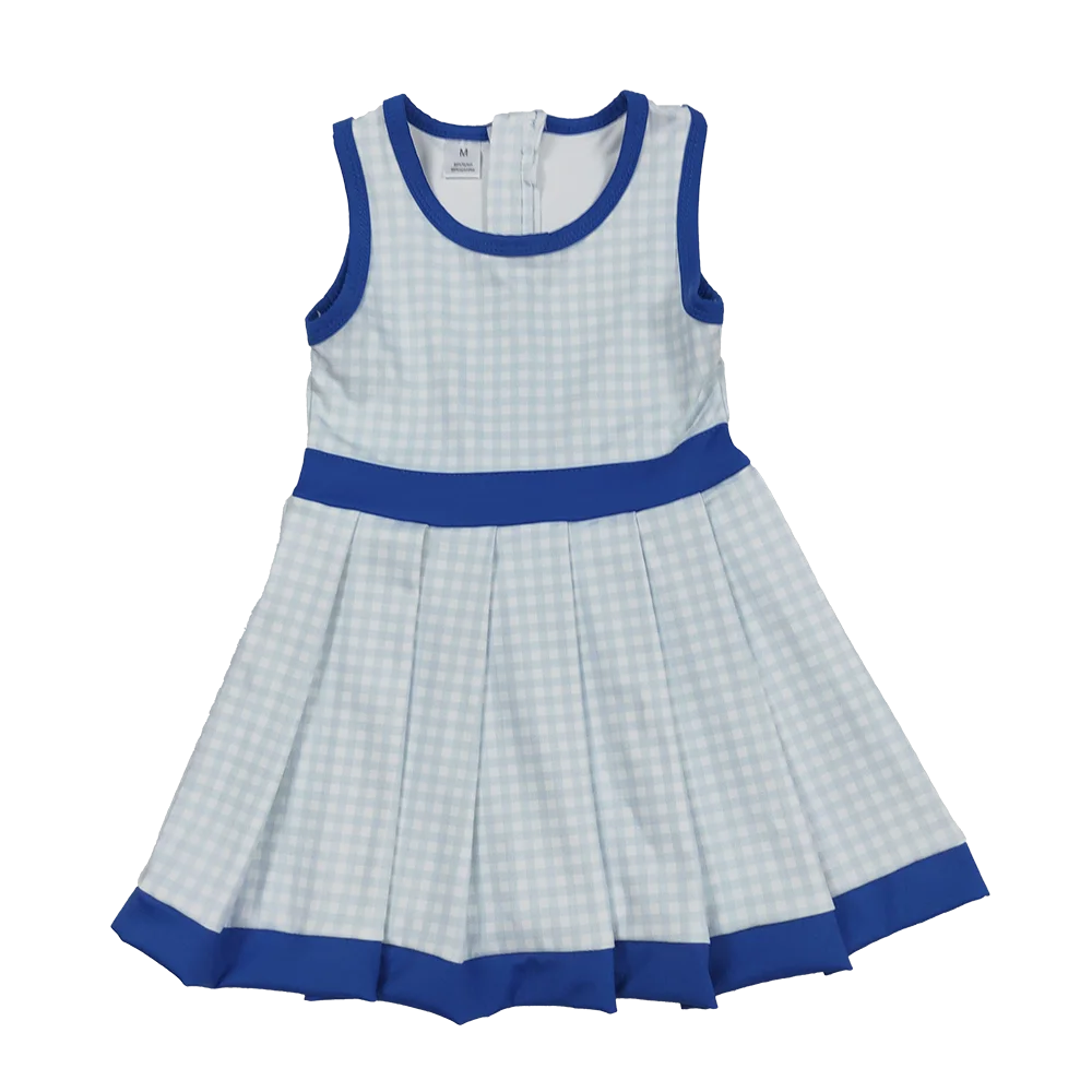 

9.22 Wholesale Hot Sale western boutique kids children Baby Girls Blue Plaid Zipper Shorts Yoga Active Knee Length Dresses
