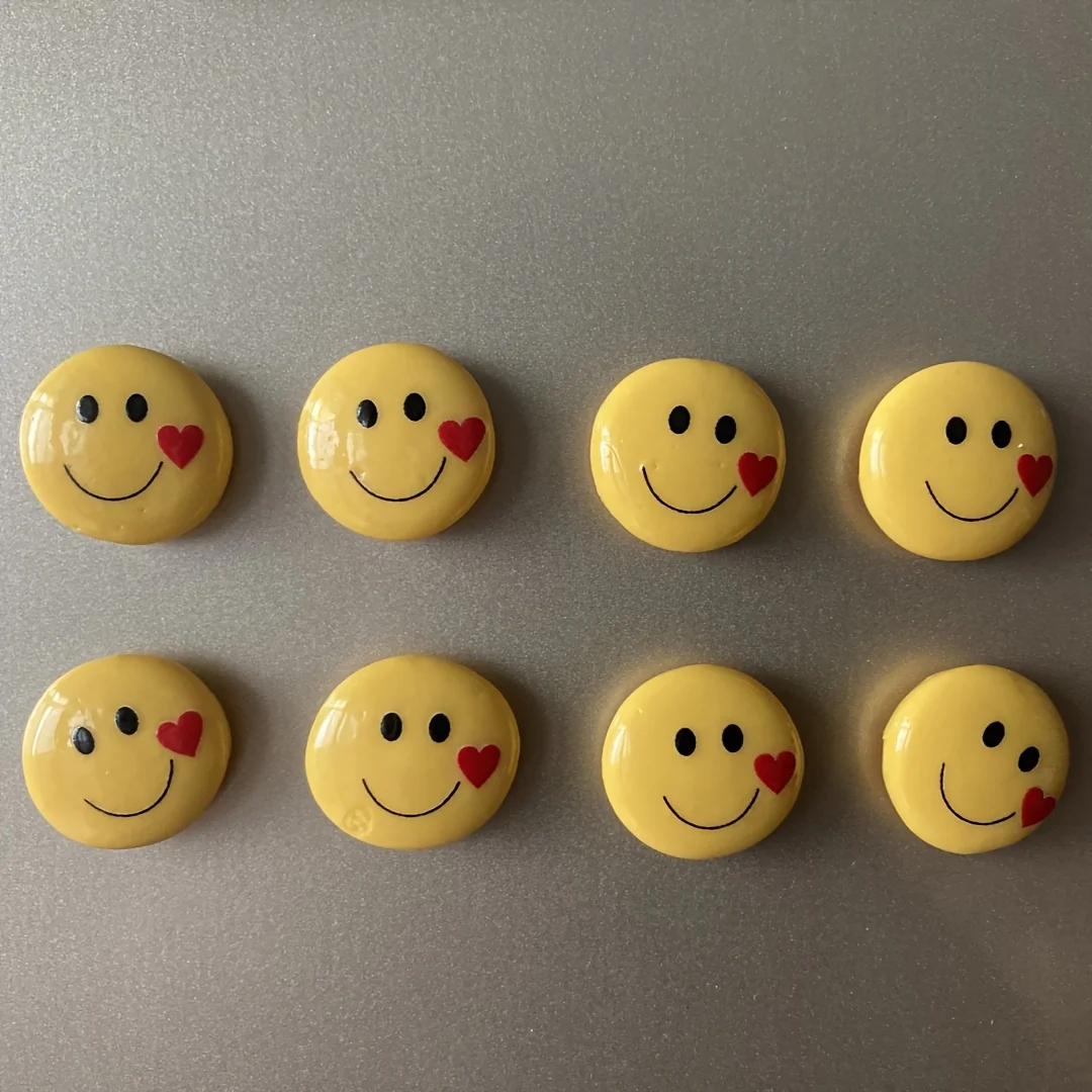 8pcs joyful Face Fridge Magnets Set with Red Hearts - Cute & Decorative Oval Plastic Magnets for Refrigerator
