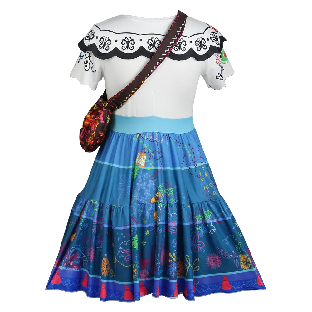 Mexican Princess Dress Mirabel Cosplay Costume White Blue Dress With Bag Women Girls Halloween Role Play Outfit Birthday Gift view 4
