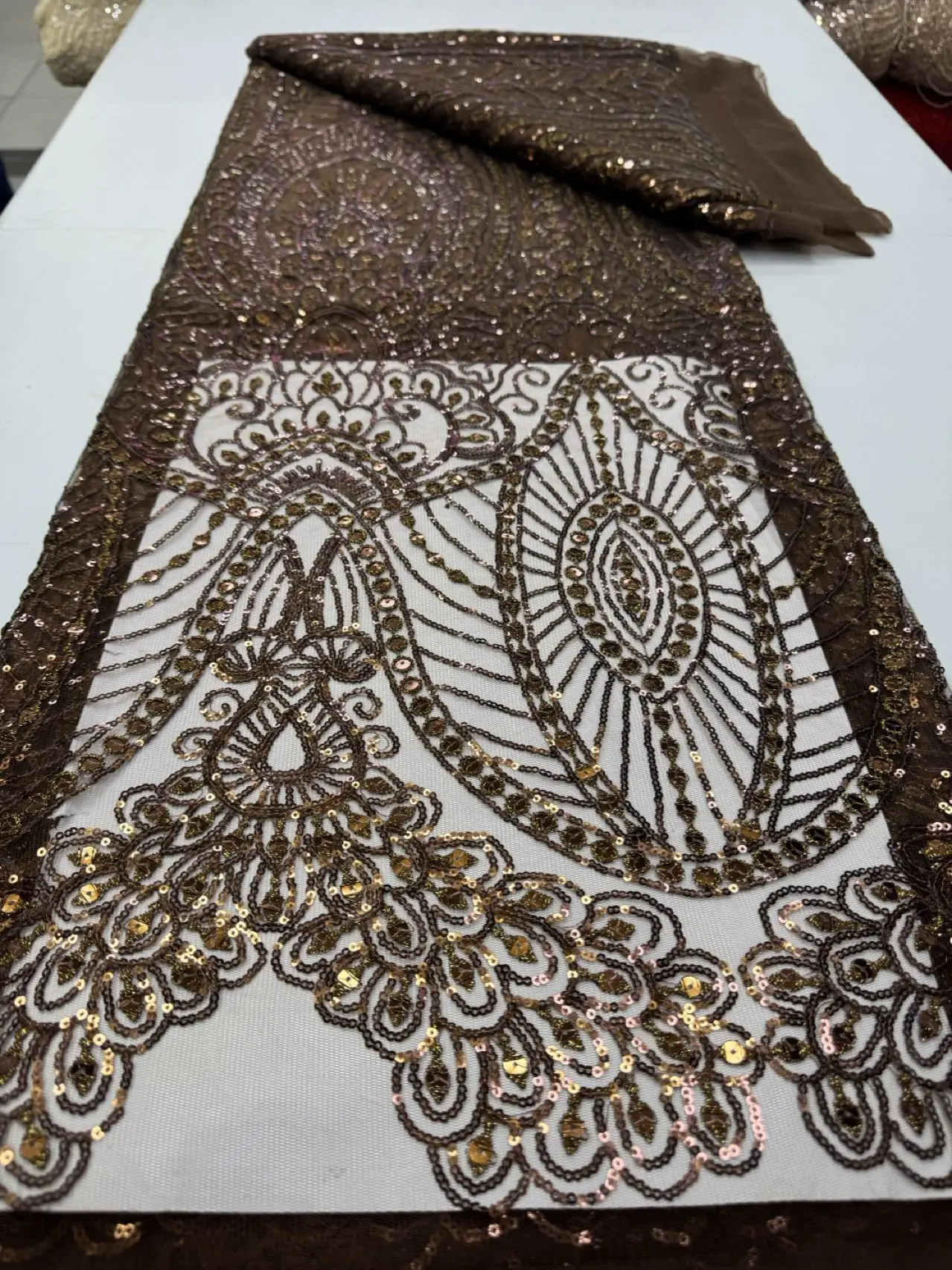

2026 High-Quality African Nigerian Sequins Tulle Lace Fabric for Wedding / Prom Dresses Beads Embroidery Sewing Net Cloth 5Yards