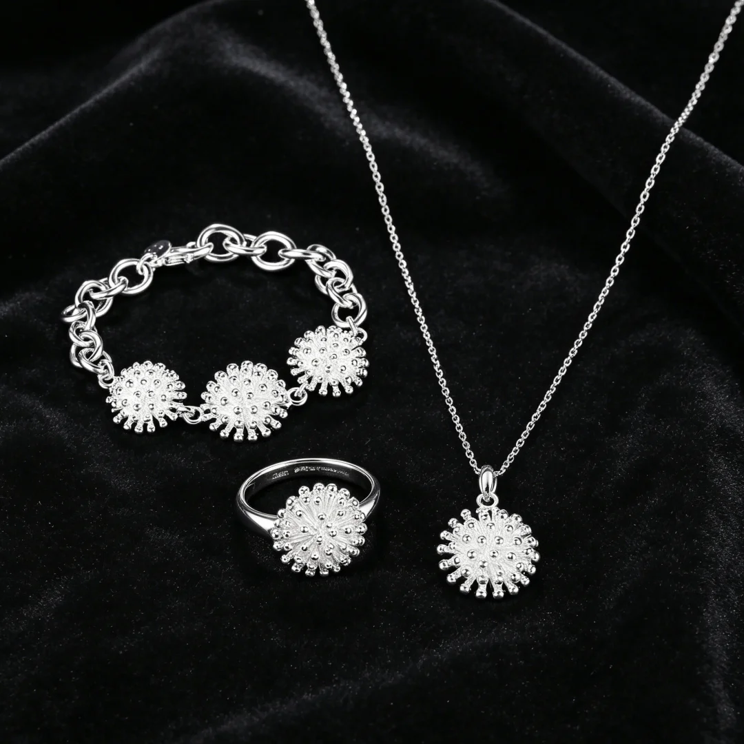 Pretty 925 sterling silver Hyperbole flowers Pendant necklace bracelet ring for women Fashion original Jewelry set Party wedding