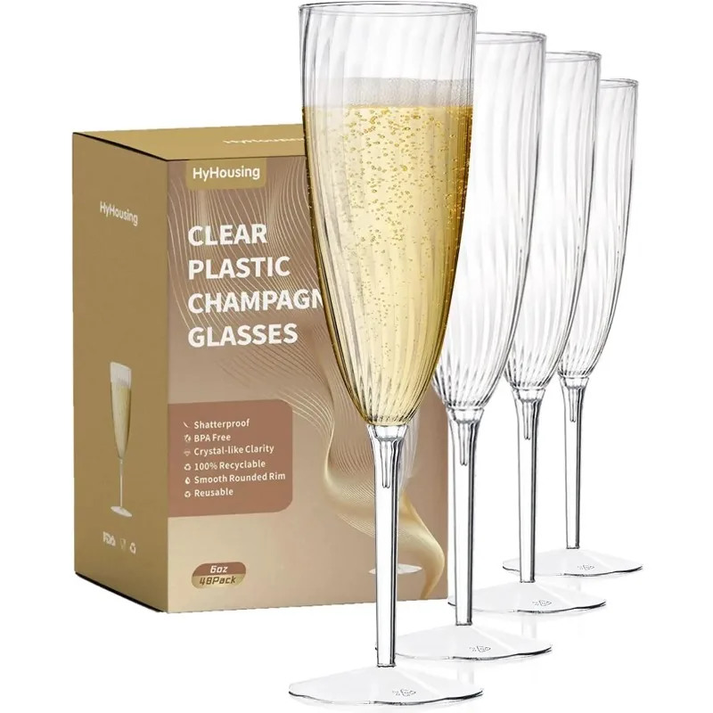 48 Plastic Champagne Flutes Clear Disposable Plastic Champagne Glasses Reusable Wine Cocktail Cups for Home Daily Life Party