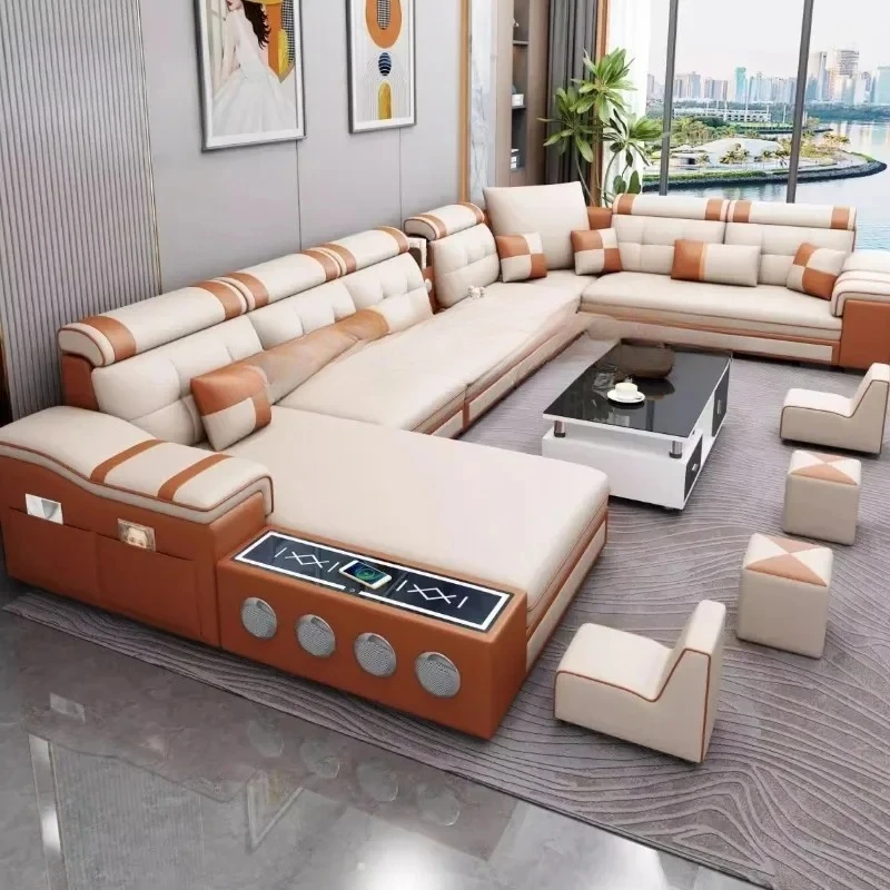 Factory Direct 2026 Relaxing Multifunctional Sofa Retractable Reclining Couple Leather Sofa Modern Elegant Divani Soggiorno Home
