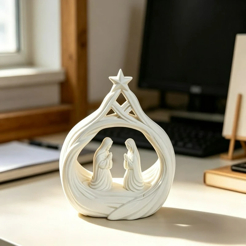 Nativity Scene Holy Family Figurine,Star Hollow Religious Tabletop Decor, For Faith Believers Bedroom Bookshelf Display,3D Print