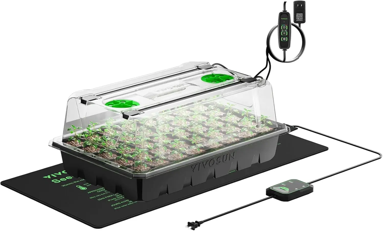 

40-Cell Seed Starter Tray with LED Lights, Heat Mat, Adjustable Vents for Indoor Gardening