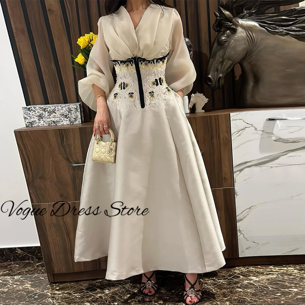 رشيقة الساتان والأورجانزا فستان سهرة مخصص الخامس الرقبة طويلة الأكمام فستان العودة للوطن الدانتيل حتى الظهر الزهور فساتين المشاهير