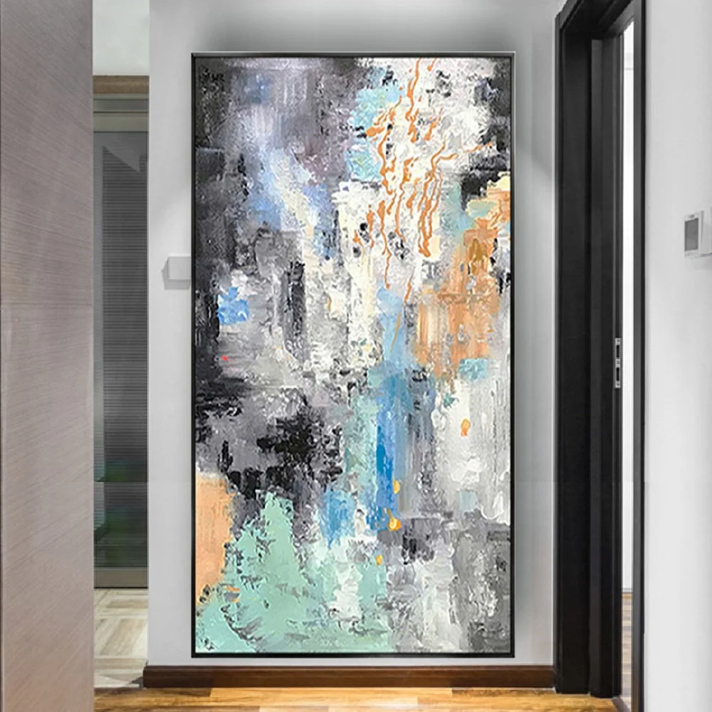

Nordic Style Color Wall Art Picture Blue Theme Canvas Poster Real Texture Abstract Oil Painting Handmade Modern Mural Decor Home