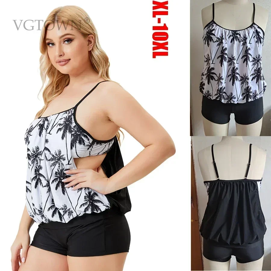

New Plus Size 8XL 10XL Women's Tankini Print Swimsuits with Shorts High Waist Swimwear Female Bathing Suit Beach