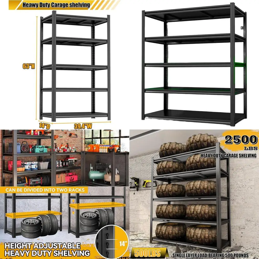 5-Tier Heavy-Duty Metal Garage Shelving, 3000lbs Capacity, Adjustable Storage Racks for Basement, Garage, or Warehouse