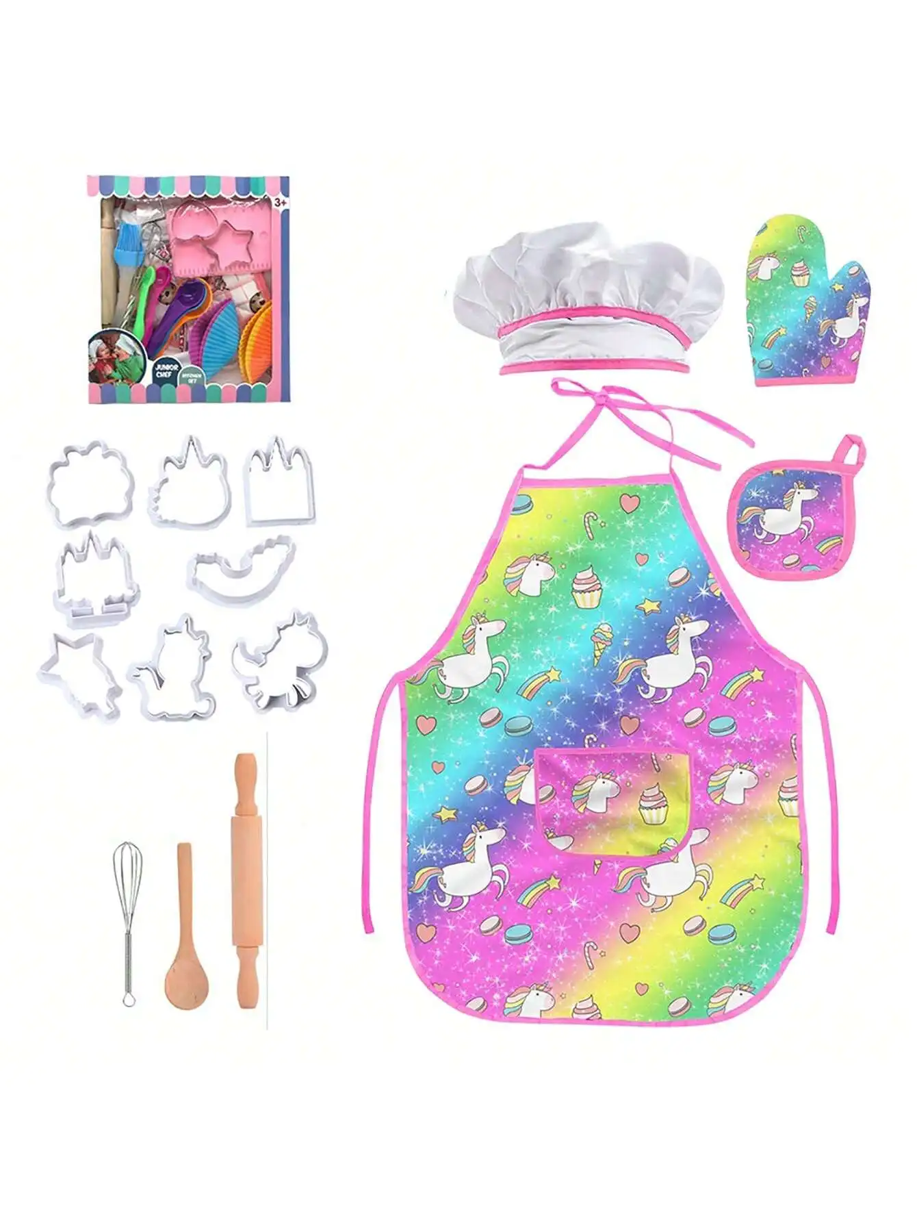 Conjunto Unicorn Magic Chef, exclusivamente para chefes pequenos, fantasia de dramatização, adequado para presentes de Natal e Ano Novo