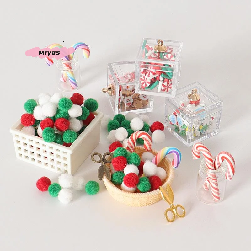 

DIY Handmade Dollhouse Christmas Box Model Set with Candy Cane Ornament Scene Basket Scissors - Simulation Decor Accessories