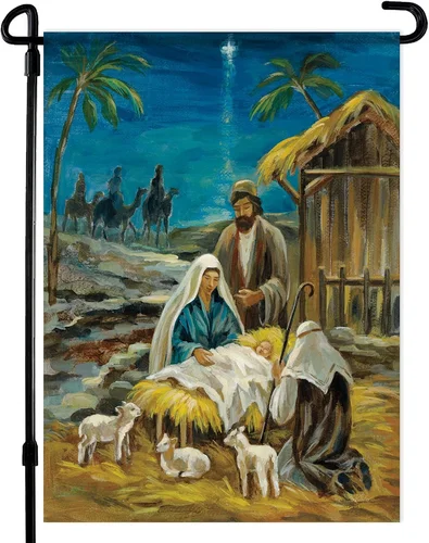 Nativity Christmas 12X18 Double Sided Polyester Garden Flag JJE DDI GGX