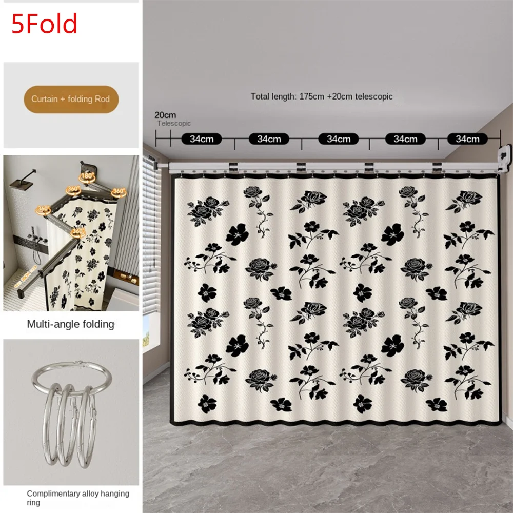 Folding Shower Curtain No Punching Toilet Bathing Waterproof Shower Partition Dry Wet Separation Shower Water Blocking Curtain