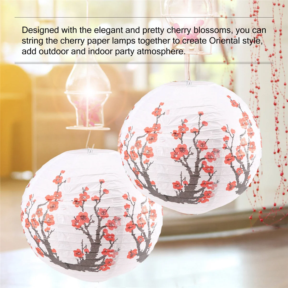 6 Pack 12Inch Red Cherry Flowers Paper Lantern White Round Chinese Japanese Paper Lamp for Home Wedding Party Decoration